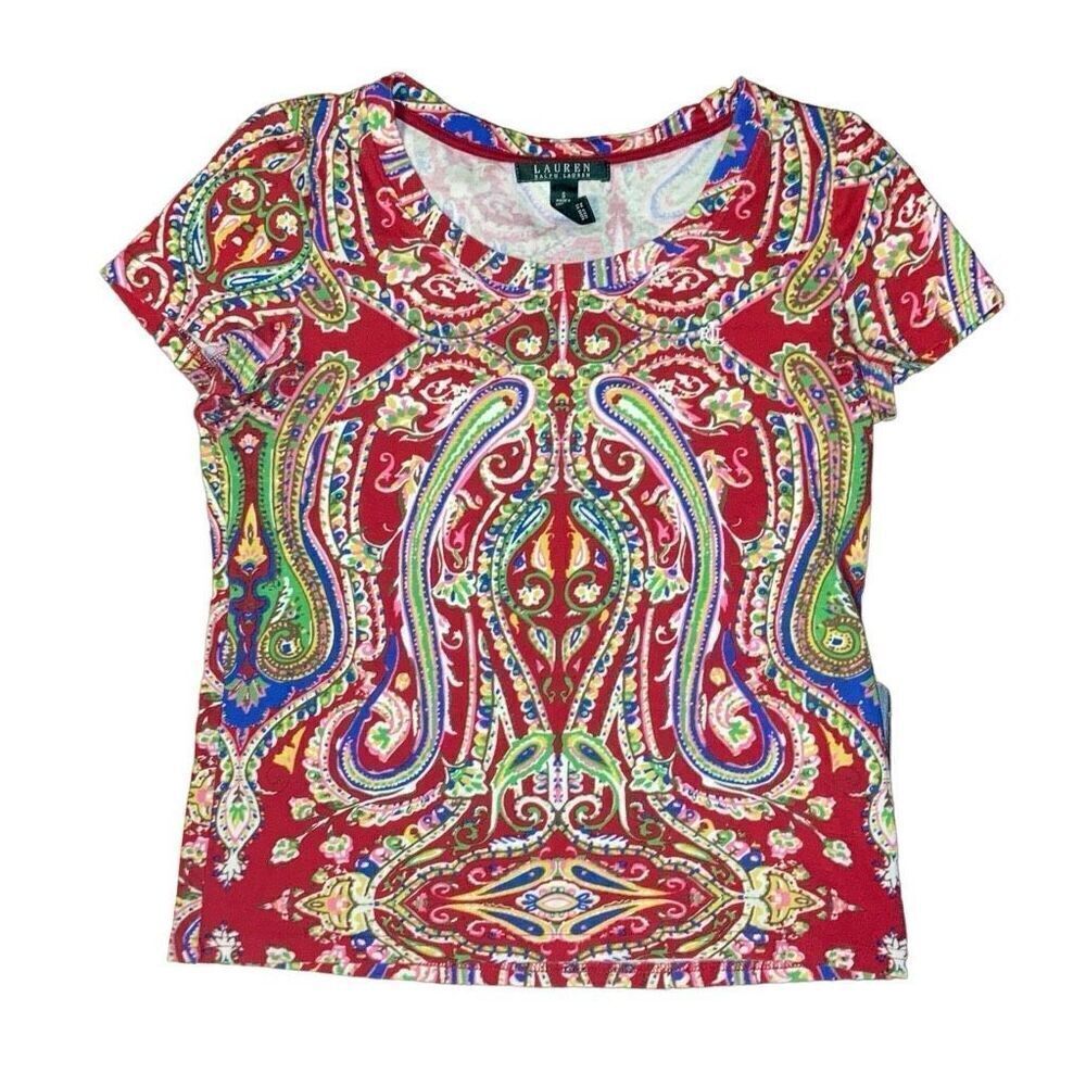Vintage Y2K Sz Small Lauren Ralph Lauren Paisley Short Sleeve Multicolor T Shirt
